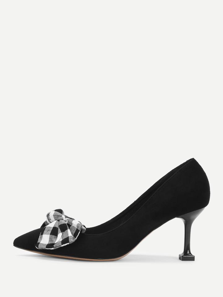 Shein Checked Bow Decorated Pointed Toe Pumps