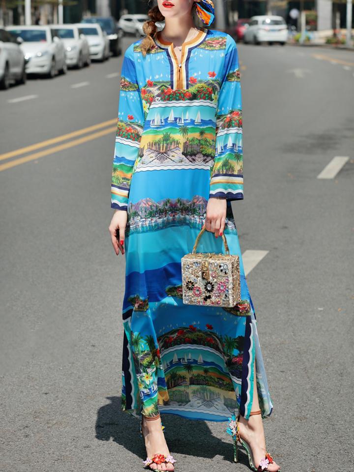 Shein Beach Print Split Maxi Dress