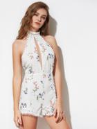 Shein Halterneck Open Front Floral Playsuit