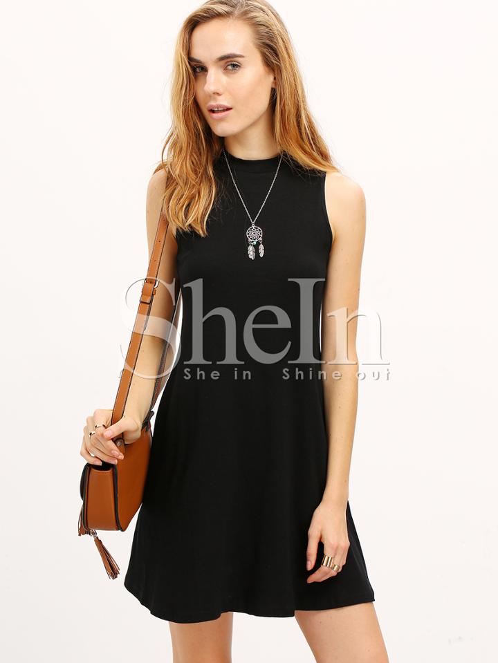 Shein Black Sleeveless Mock Neck Rib Dress