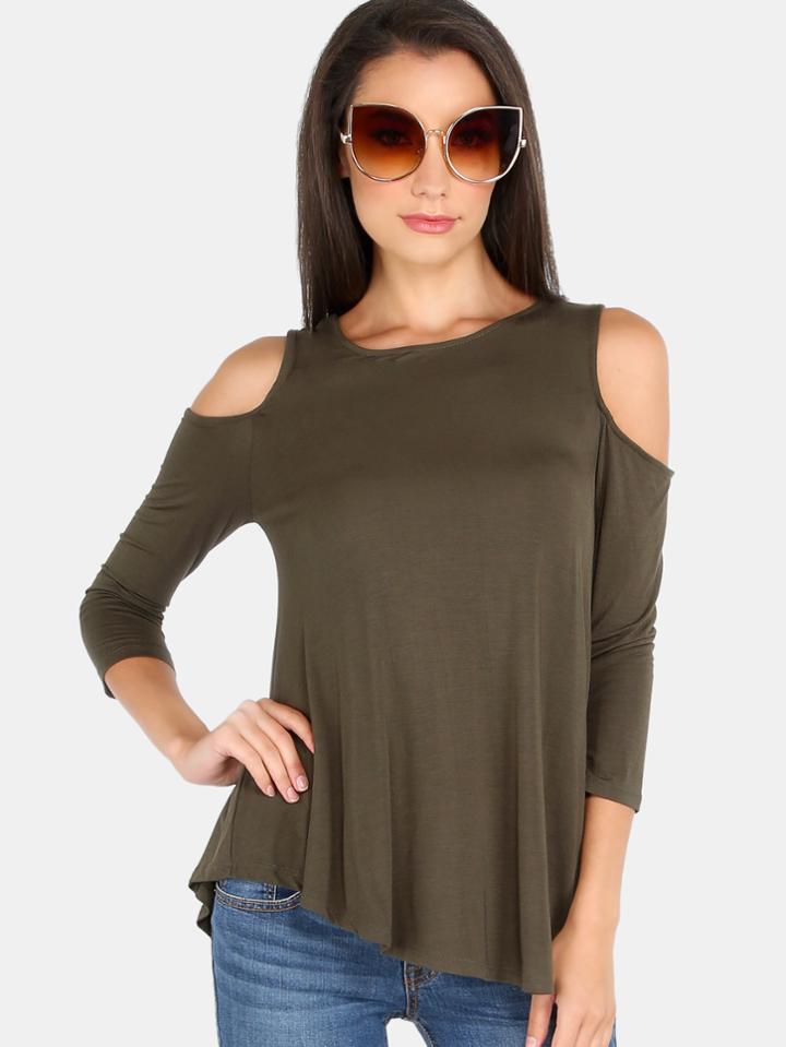 Shein Open Shoulder Curved Hem Tee