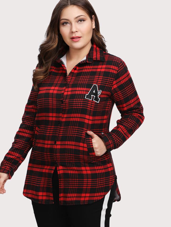 Shein Tartan Plaid Dolphin Hem Shirt