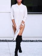 Shein Women White Button Side Split Shirt