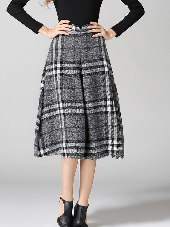 Shein Grey White Plaid A Line Skirt