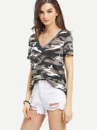 Shein Multicolor Short Sleeve V Neck T-shirt