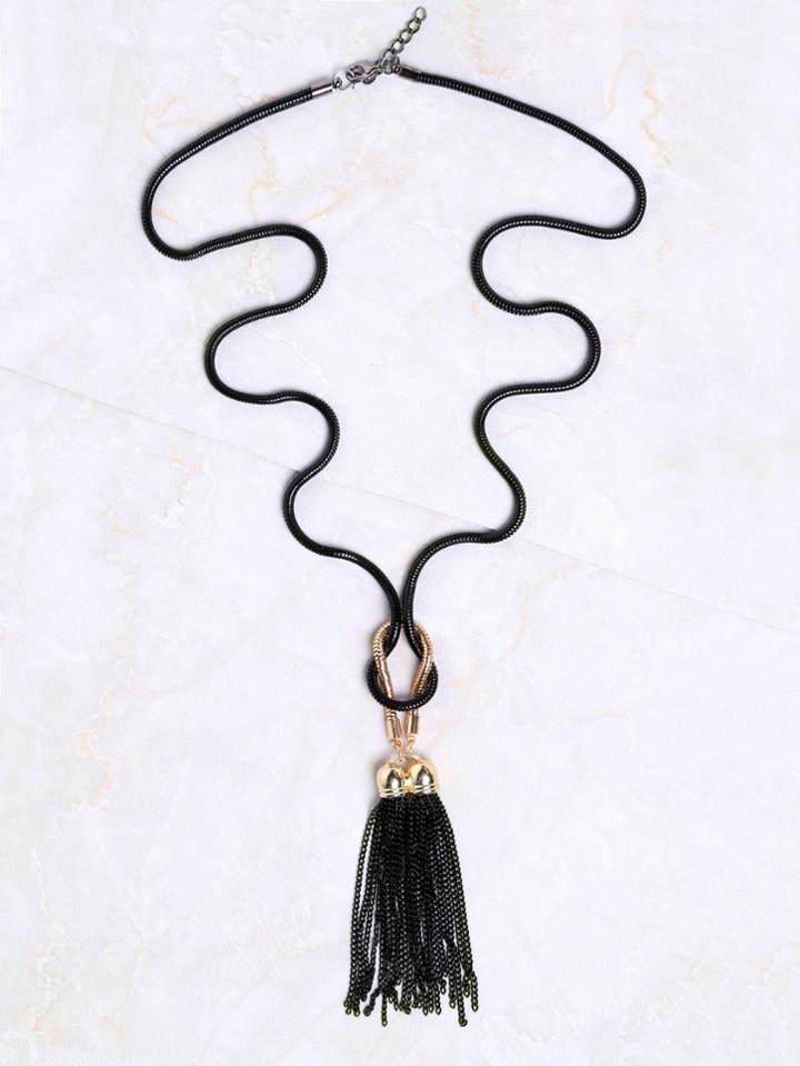 Shein Black Tassel Detail Punk Necklace