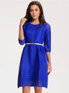 Shein Blue Shutter Half Sleeve Hollow Striped Flare Dress