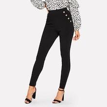 Shein Button Detail High Waist Pants