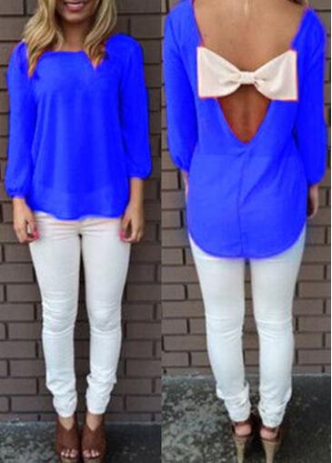 Rosewe Cutout Back Bowknot Decorated Asymmetric Blouse
