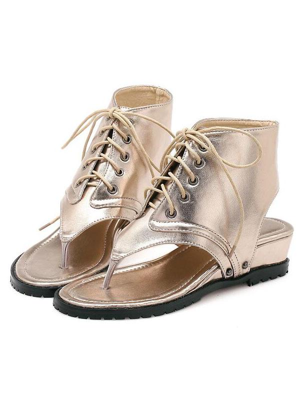 Shein Golden Lace-up Ankle Cuff Thong Sandals