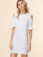 Shein White Open Shoulder Ruffle Sleeve Sheath Dress