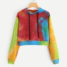 Shein Tie Dye Drawstring Crop Hoodie
