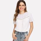 Shein Laddering Lace Insert Eyelet Embroidered Top