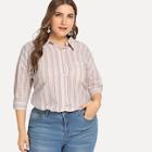 Shein Plus Button & Pocket Front Striped Top