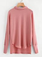Shein Funnel Neck Dolman Sleeve High Low Ribbed Jumper