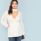 Shein Plus Choker Neck Double Breasted Peplum Blouse