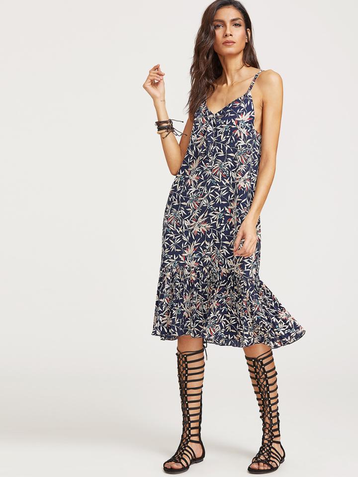 Shein Floral Print Ruffle Trim Slip Dress