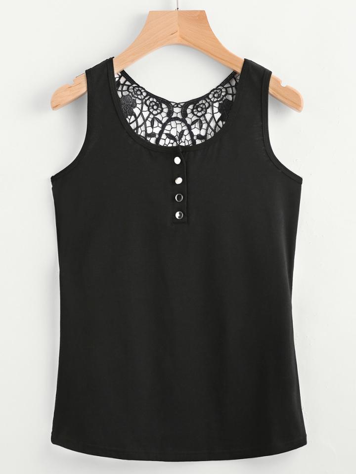 Shein Contrast Lace Back Button Front Top