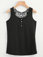 Shein Contrast Lace Back Button Front Top