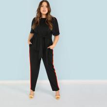 Shein Plus Contrast Striped Side Top And Pants Set