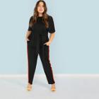 Shein Plus Contrast Striped Side Top And Pants Set