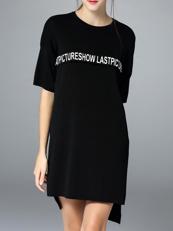 Shein Black Letter Print High Low Dress