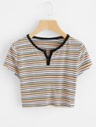 Shein Contrast Neck Rib Knit Crop Striped Tee