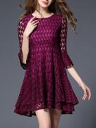 Shein Purple Bell Sleeve Leaves Crochet Hollow Out Dress