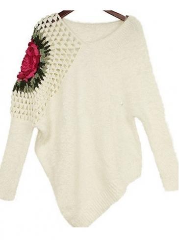 Rosewe Fine Quality V Neck Long Sleeve Pollovers White