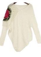Rosewe Fine Quality V Neck Long Sleeve Pollovers White