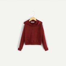 Shein Girls Striped Tape Embellished Hoodie
