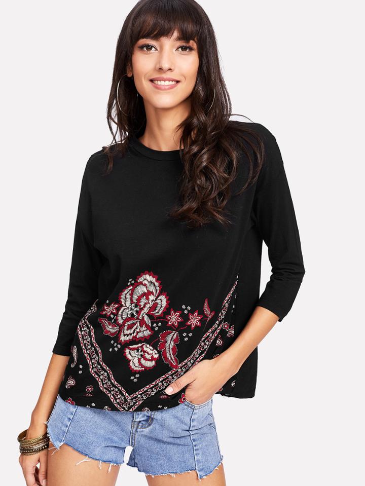 Shein Floral Print 3/4 Sleeve Top
