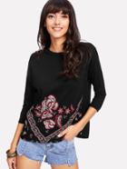 Shein Floral Print 3/4 Sleeve Top