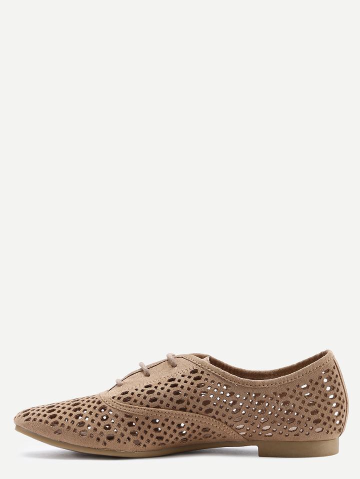 Shein Laser-cut Oxford Flats - Camel