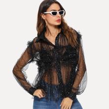 Shein See Through Ruffle Mesh Blouse
