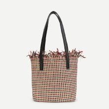 Shein Raw Trim Straw Tote Bag