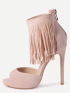 Shein Apricot Faux Suede Fringe Platform High Heels