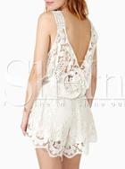 Shein White Sleeveless Backless Crochet Lace Playsuit