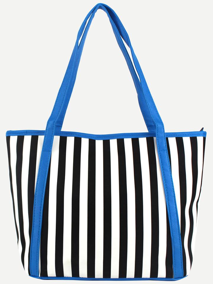 Shein Blue Handle Vertical Striped Tote Bag