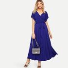 Shein Rolled Sleeve Self Belted Solid Dress