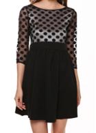 Rosewe Lace Patchwork Polka Dot Print Skater Dress