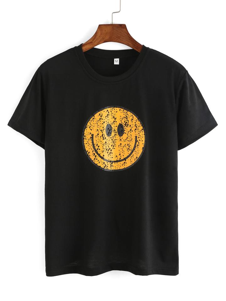 Shein Expression Print Loose Black T-shirt
