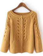 Shein Yellow Cabel Knit Button Front Sweater