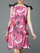 Shein Purple Black Bowknot Print Ruffle Dress