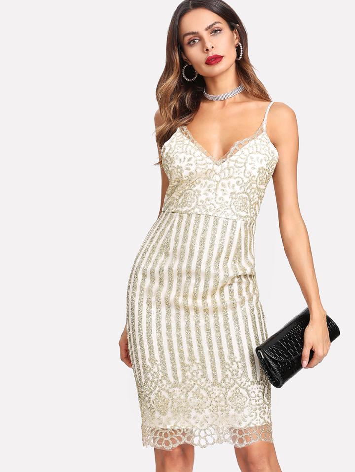 Shein Glitter Lace Overlay Cami Dress