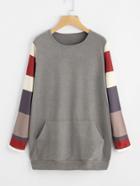 Shein Contrast Sleeve Kangaroo Pocket Tee