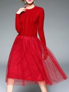 Shein Red Knit Contrast Gauze Combo Dress