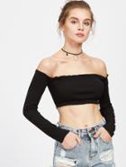 Shein Black Ribbed Off The Shoulder Crop T-shirt