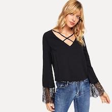 Shein Lace Trim Crisscross V-neck Top