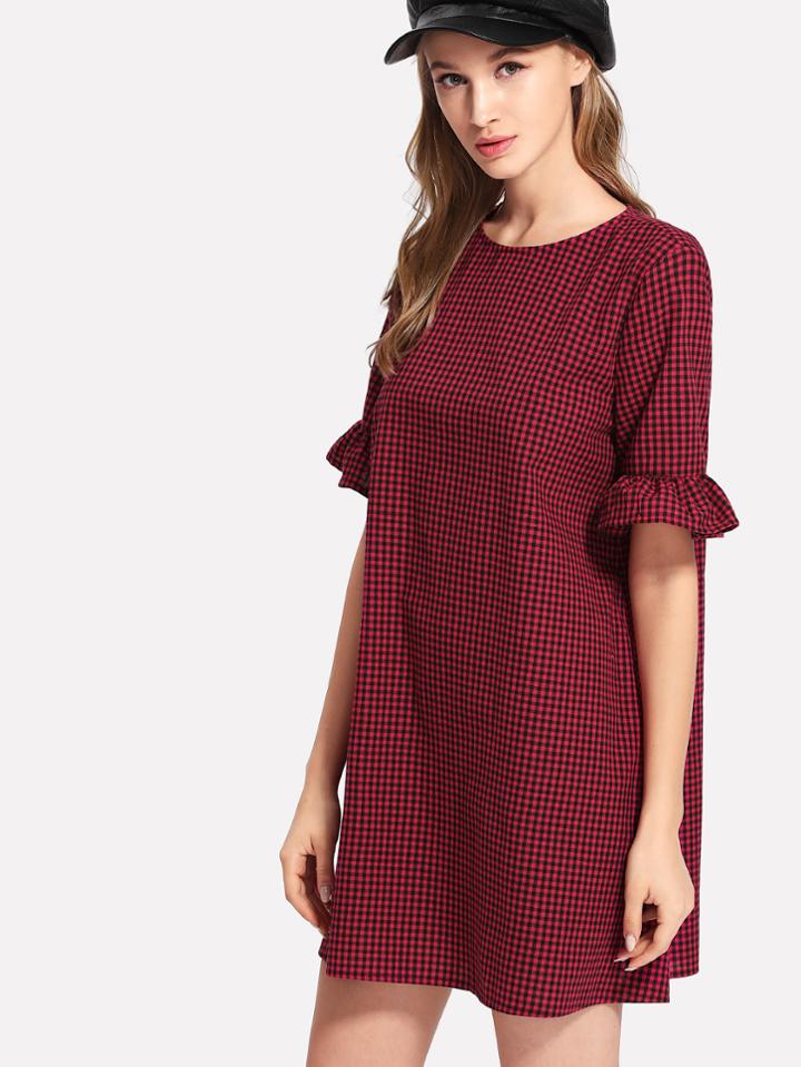 Shein Ruffle Sleeve Gingham Dress